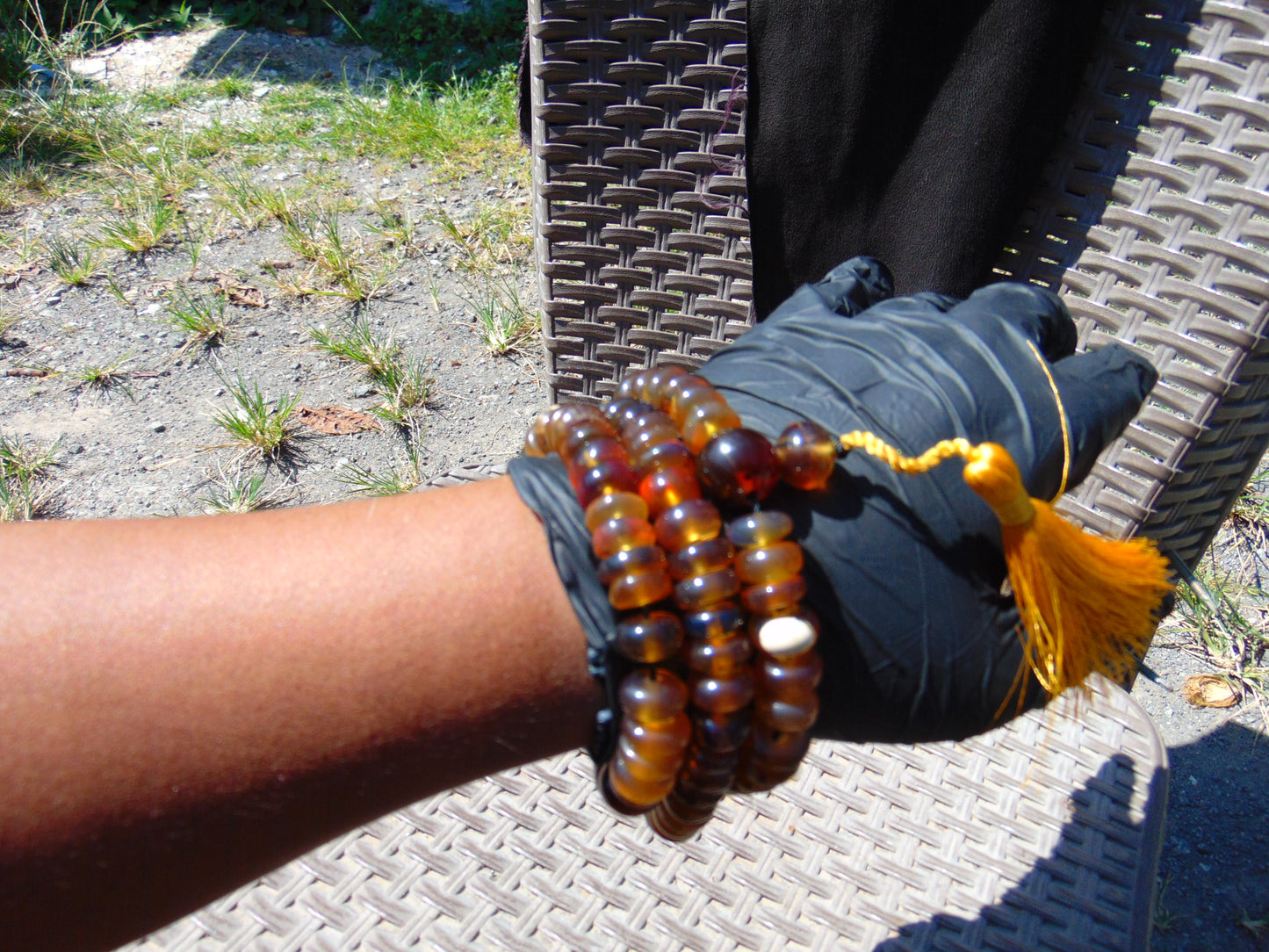 74 gram 108 Rosary Mala Buddha for Yoga and Meditation Indonesian Yellow Bluish Amber for Healing M401