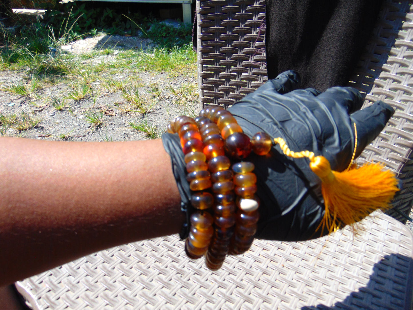 74 gram 108 Rosary Mala Buddha for Yoga and Meditation Indonesian Yellow Bluish Amber for Healing M401