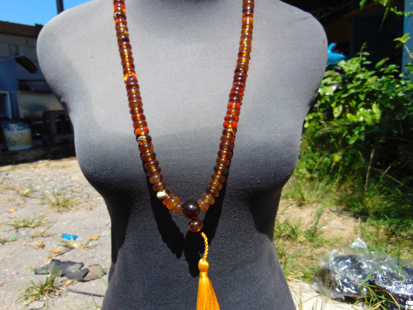 74 gram 108 Rosary Mala Buddha for Yoga and Meditation Indonesian Yellow Bluish Amber for Healing M401