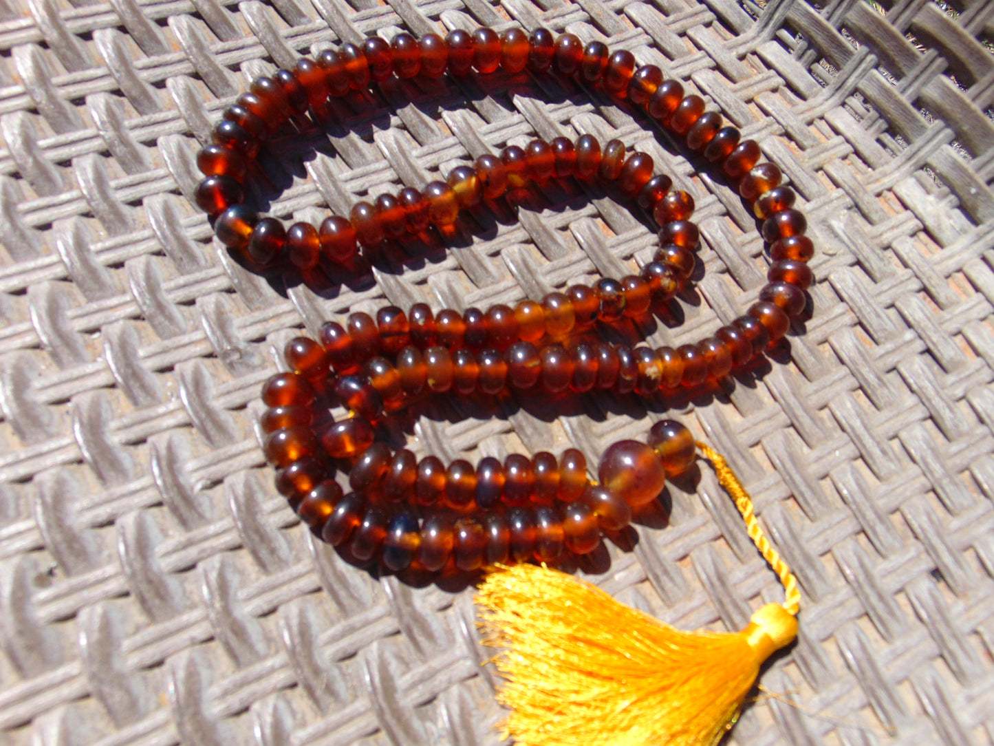 75 gram 108 Beads Rosary Mala Buddha for Yoga and Meditation Indonesian Yellow Red Amber for Healing MR2