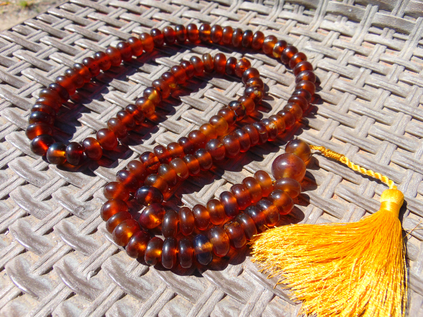 75 gram 108 Beads Rosary Mala Buddha for Yoga and Meditation Indonesian Yellow Red Amber for Healing MR2