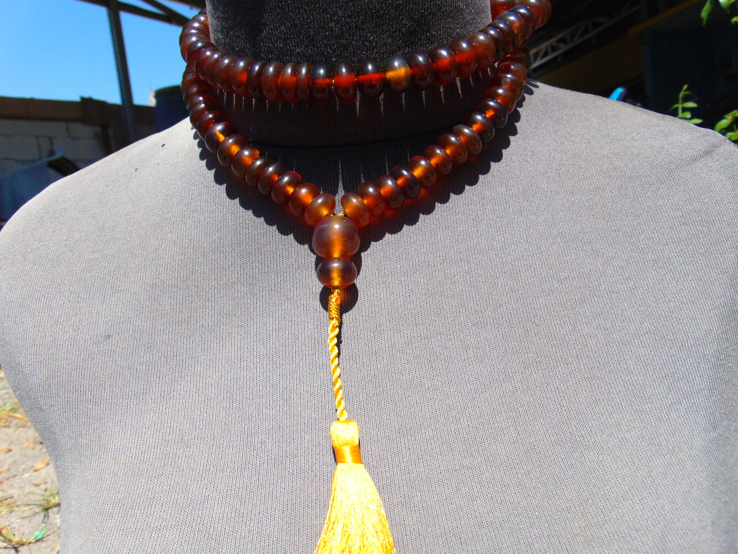 75 gram 108 Beads Rosary Mala Buddha for Yoga and Meditation Indonesian Yellow Red Amber for Healing MR2
