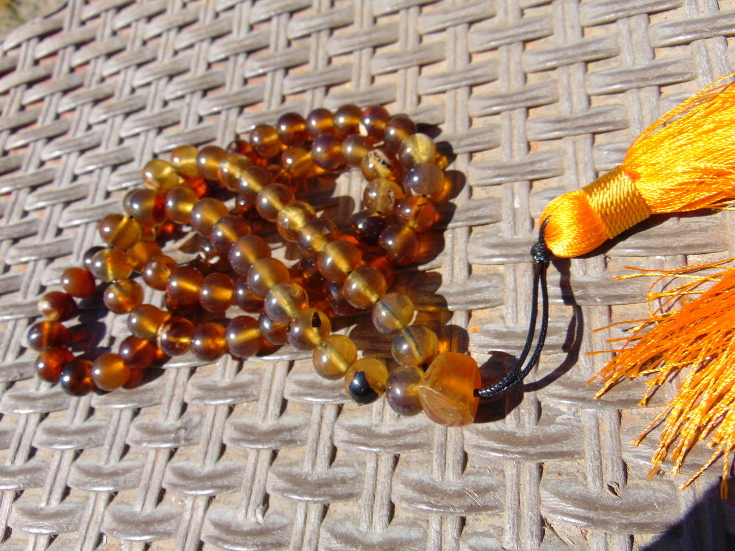58 gram 81 Rosary Mala Buddha for Yoga and Meditation Indonesian Yellow Blue Amber for Healing BT04