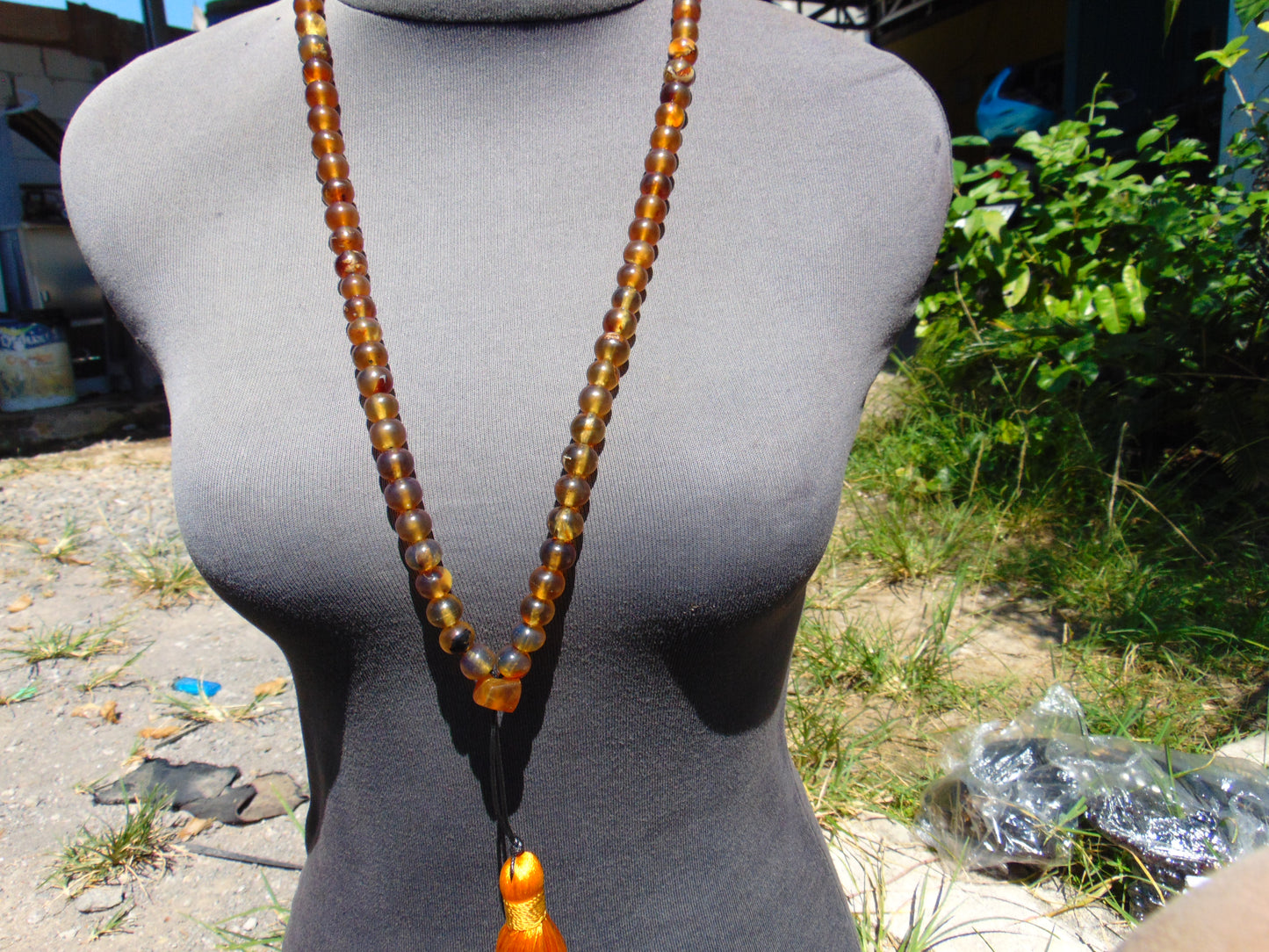 58 gram 81 Rosary Mala Buddha for Yoga and Meditation Indonesian Yellow Blue Amber for Healing BT04