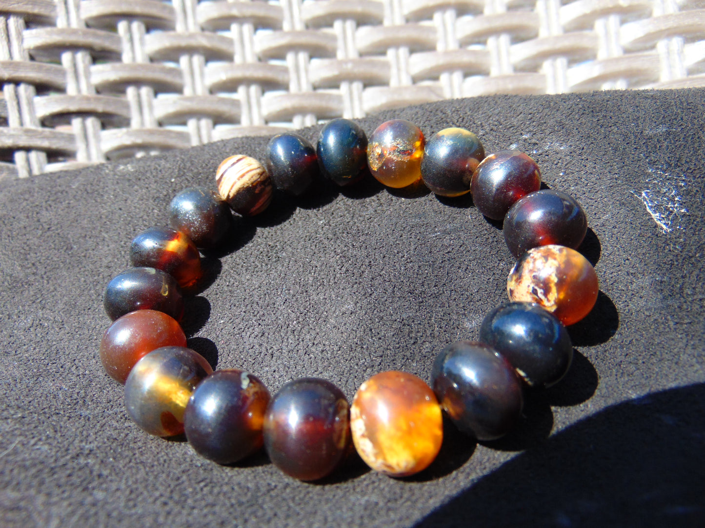 19 Gram 18 Small Beads Bracelet Indonesian Black Blue Amber for Healing SB25