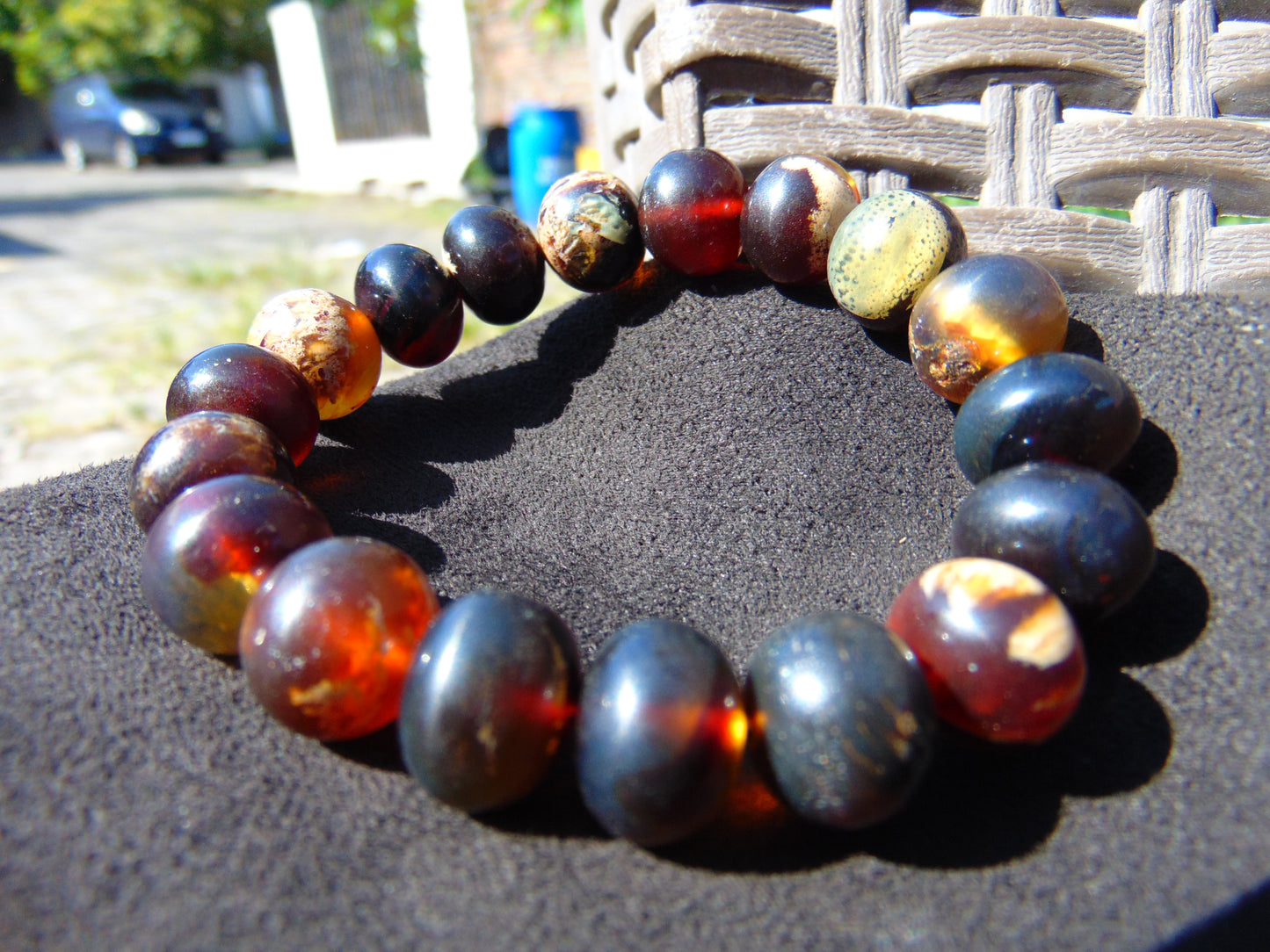 19 Gram 18 Small Beads Bracelet Indonesian Black Blue Amber for Healing SB25