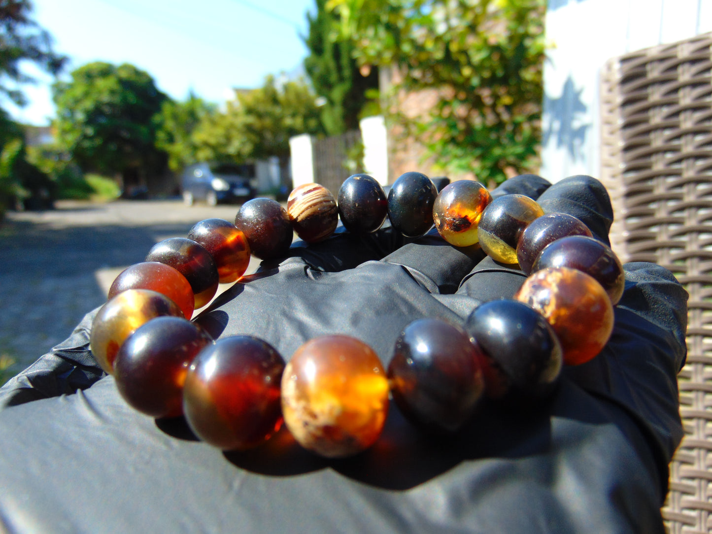 19 Gram 18 Small Beads Bracelet Indonesian Black Blue Amber for Healing SB25