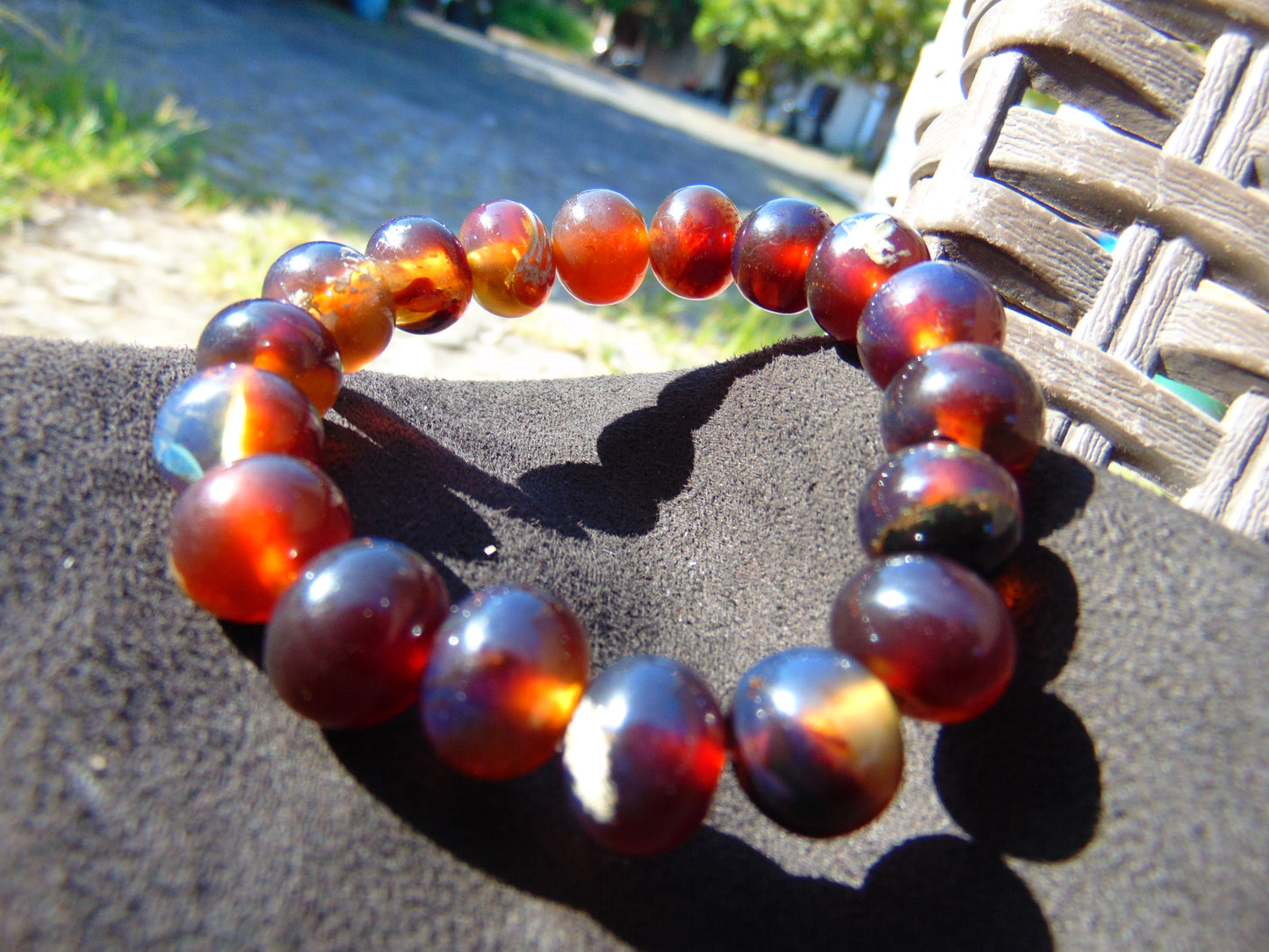 18 Gram 18 Small Beads Bracelet Indonesian Red Bluish Amber for Healing SB41
