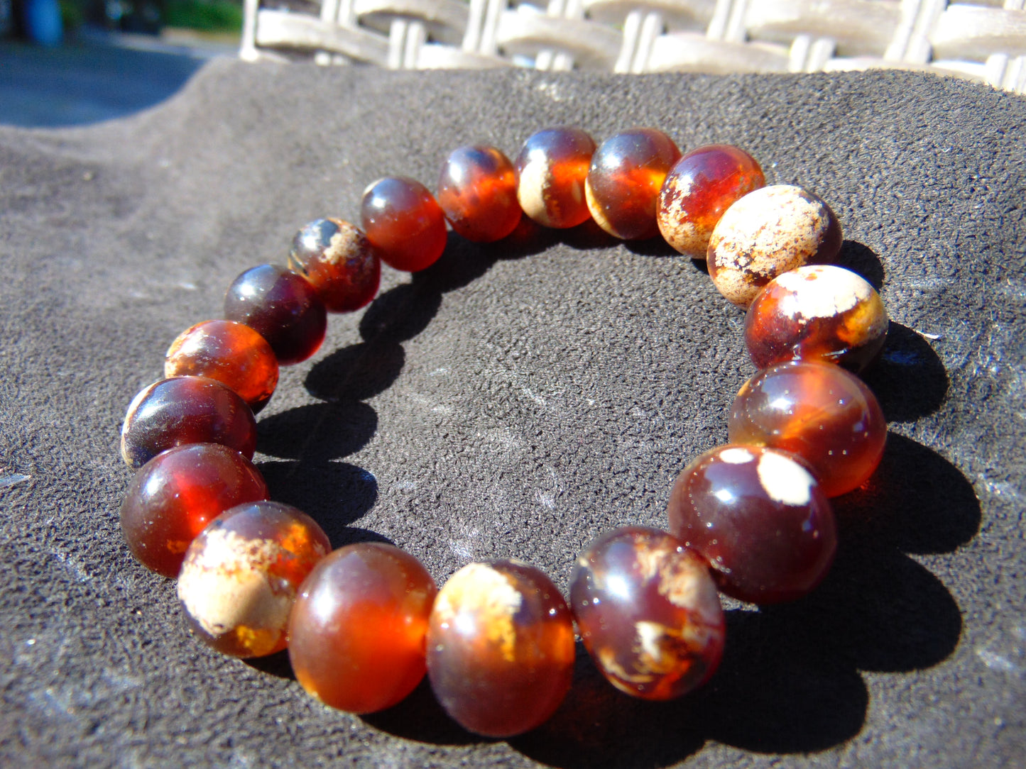 18 Gram 18 Small Beads Bracelet Indonesian Red Bluish Amber for Healing SB42