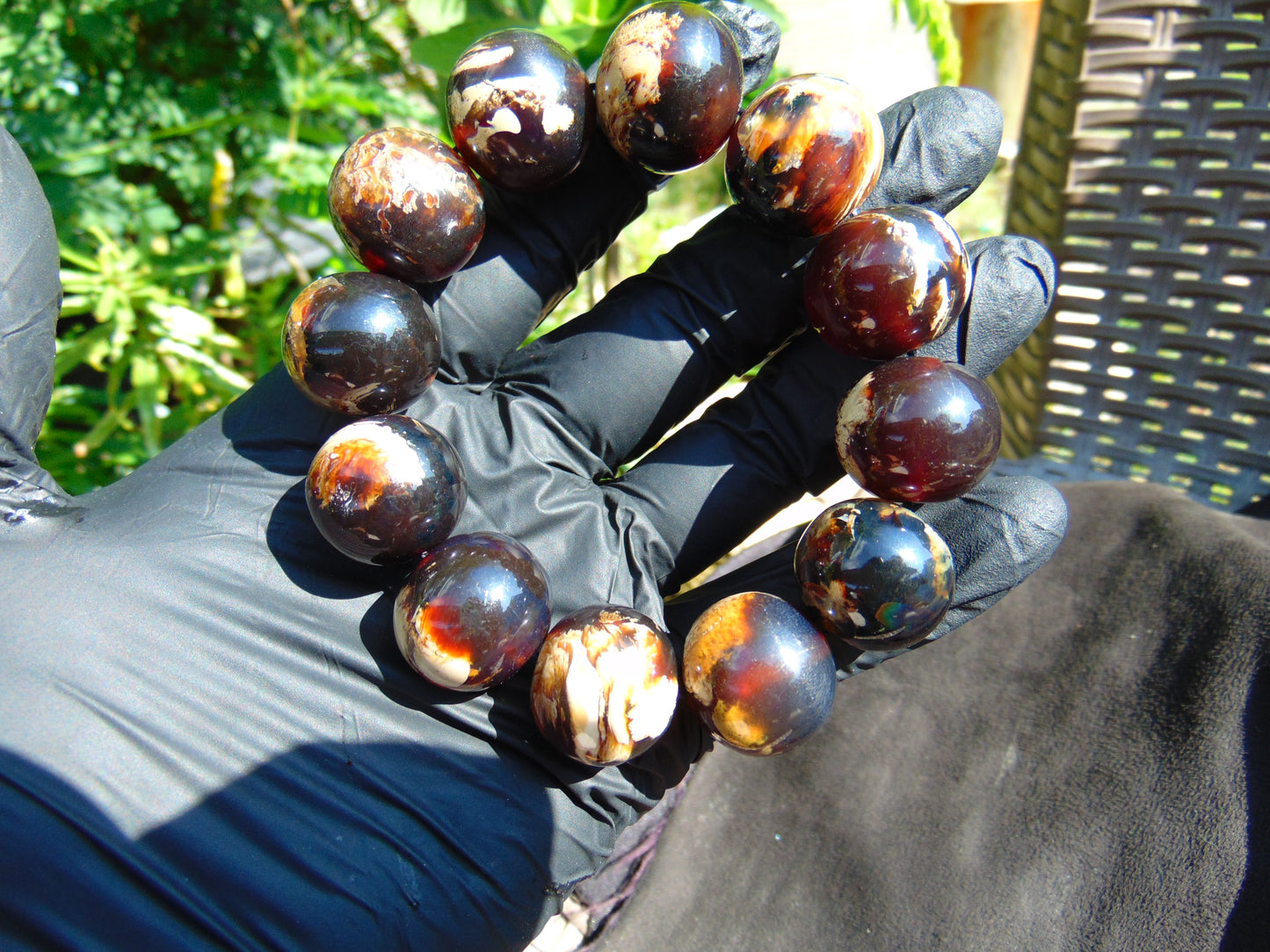 56 gram 12 Beads Mala Bracelet Indonesian Dark White Red Amber 20 mm for Healing G20B17