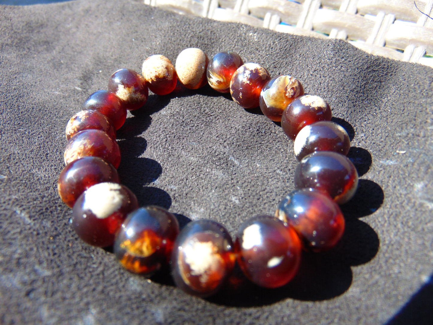 18 Gram 18 Small Beads Bracelet Indonesian Red Bluish Amber for Healing SB27