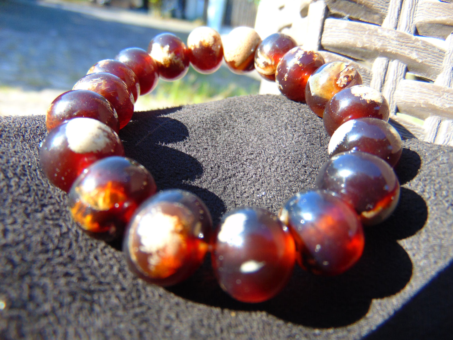 18 Gram 18 Small Beads Bracelet Indonesian Red Bluish Amber for Healing SB27