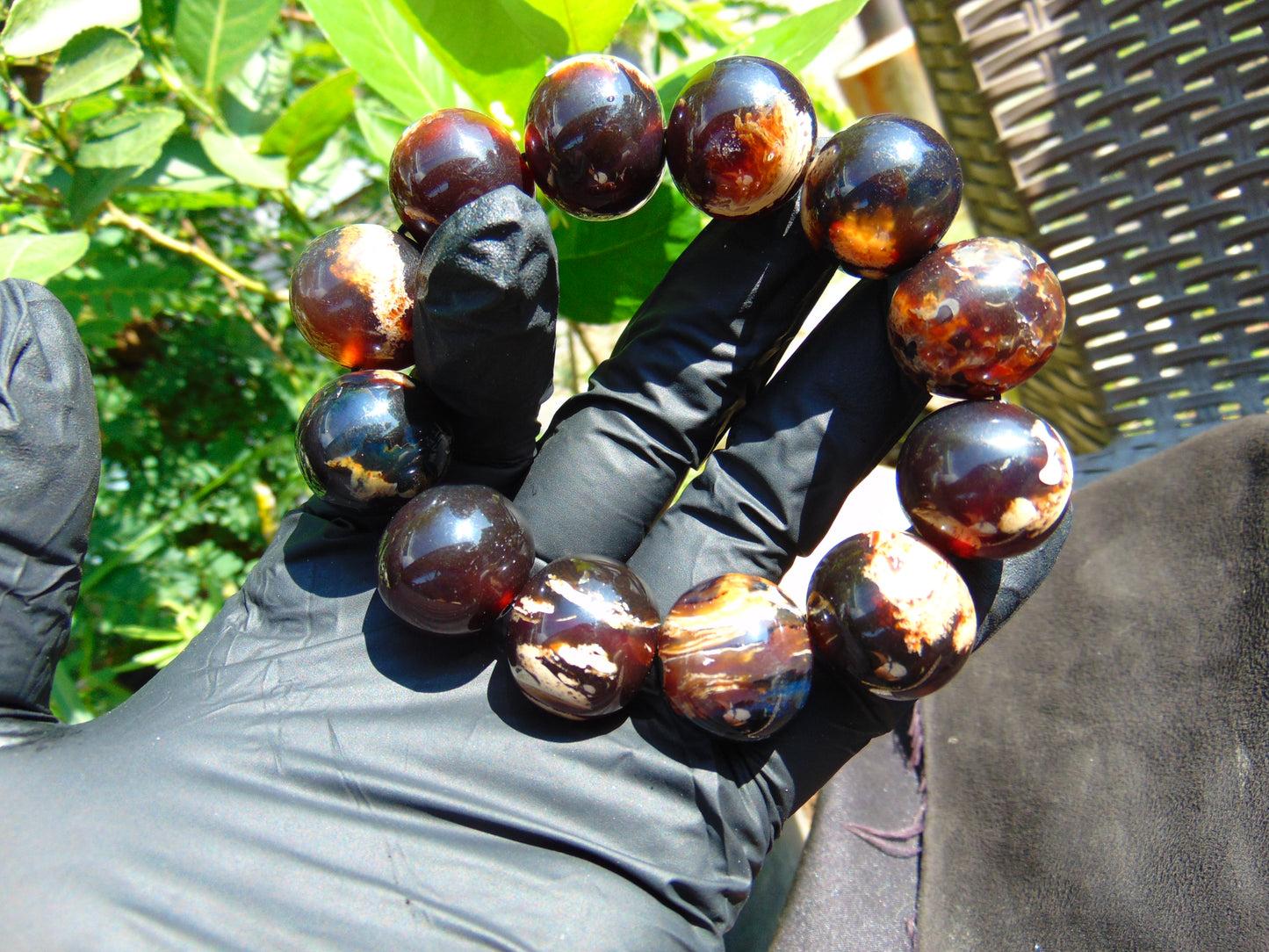 56 gram 12 Beads Mala Bracelet Indonesian Dark White Red Amber 20 mm for Healing G20B17