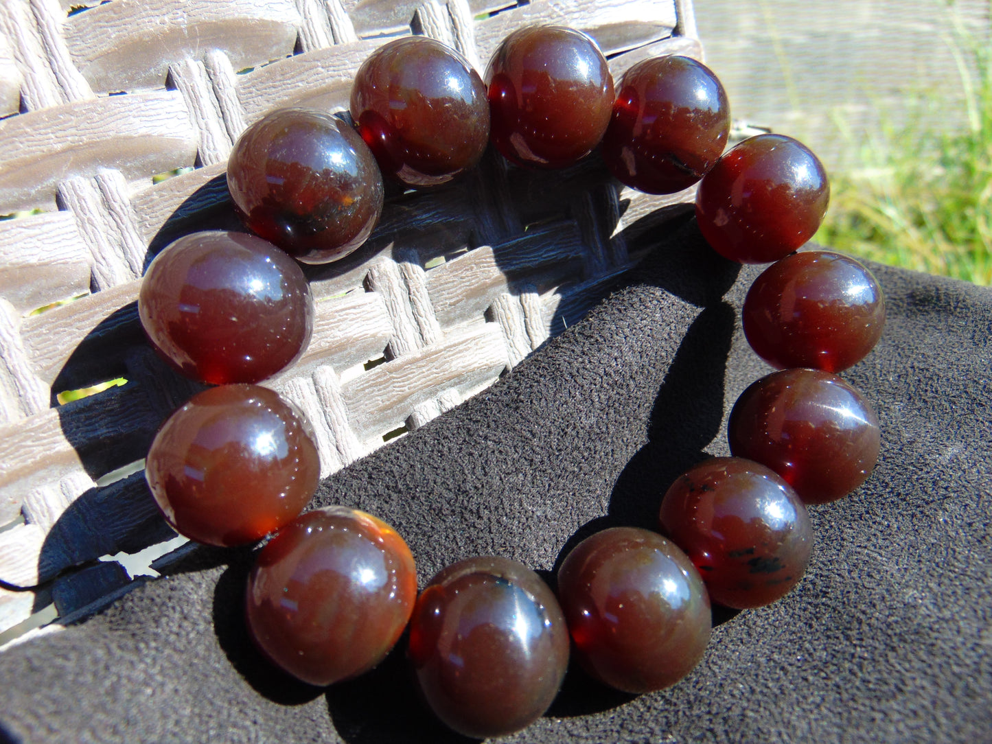 43 gr 13 Beads Mala Bracelet Indonesian Sumatra Dark Amber for Healing G18B8