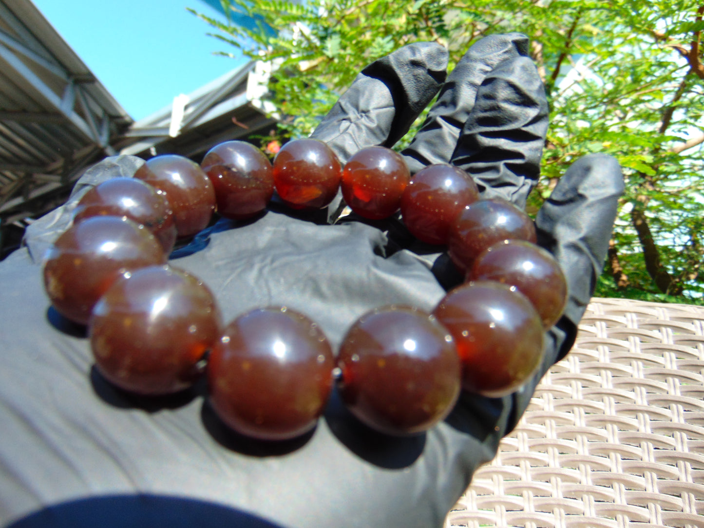 43 gr 13 Beads Mala Bracelet Indonesian Sumatra Dark Amber for Healing G18B8