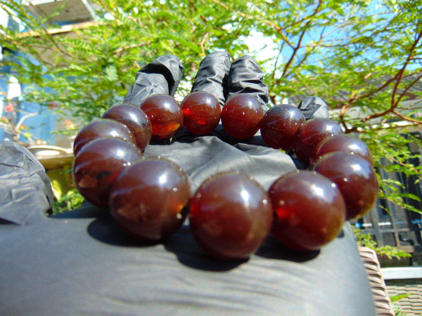 43 gr 13 Beads Mala Bracelet Indonesian Sumatra Dark Amber for Healing G18B8