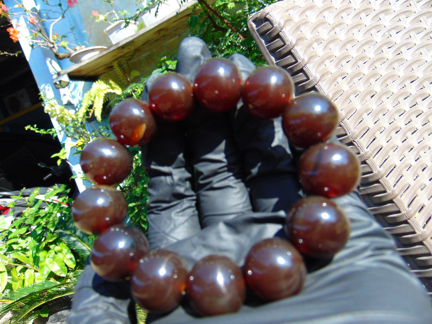 43 gr 13 Beads Mala Bracelet Indonesian Sumatra Dark Amber for Healing G18B8