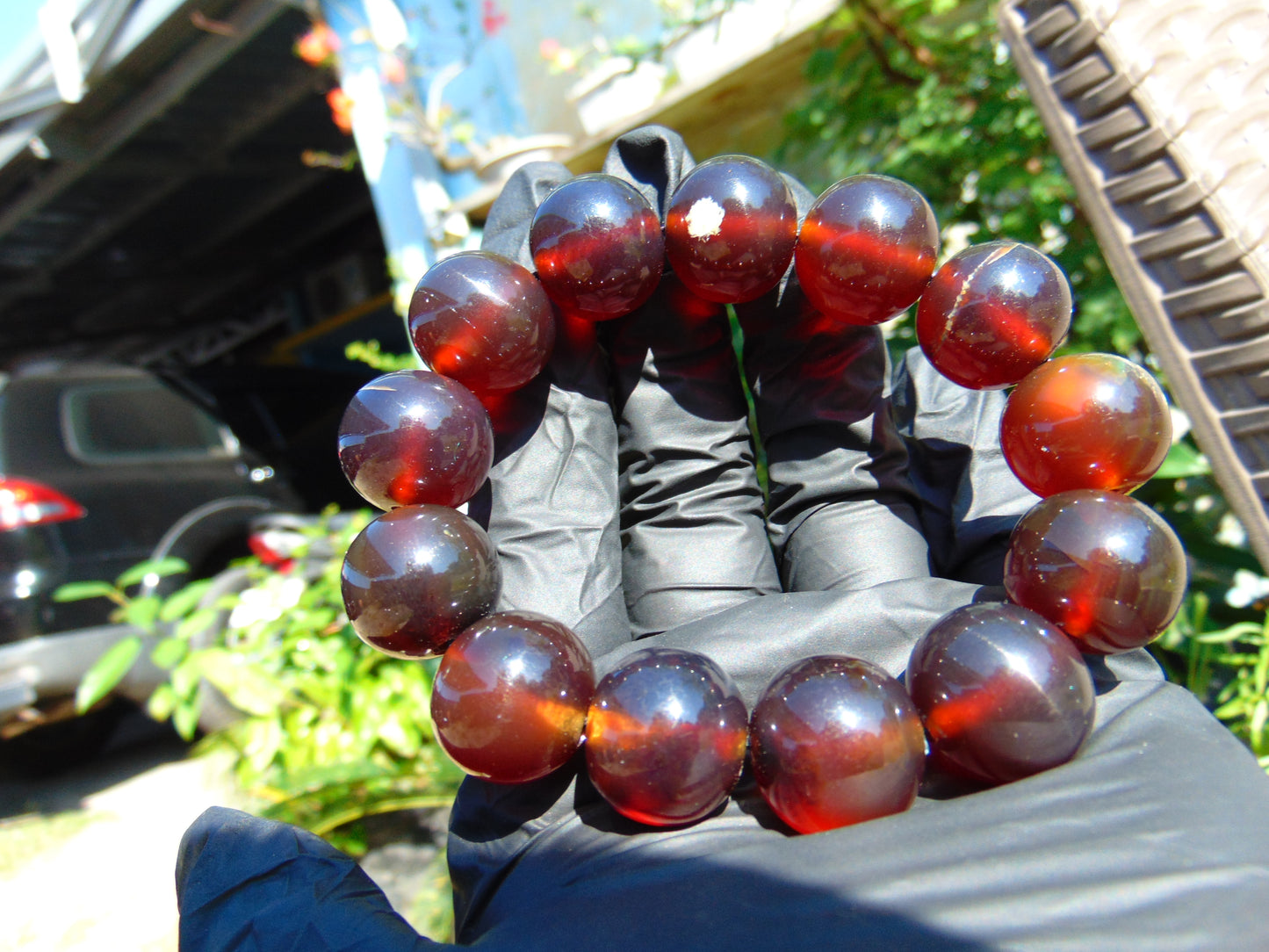 43 gr 13 Beads Mala Bracelet Indonesian Sumatra Dark Amber for Healing G18B3