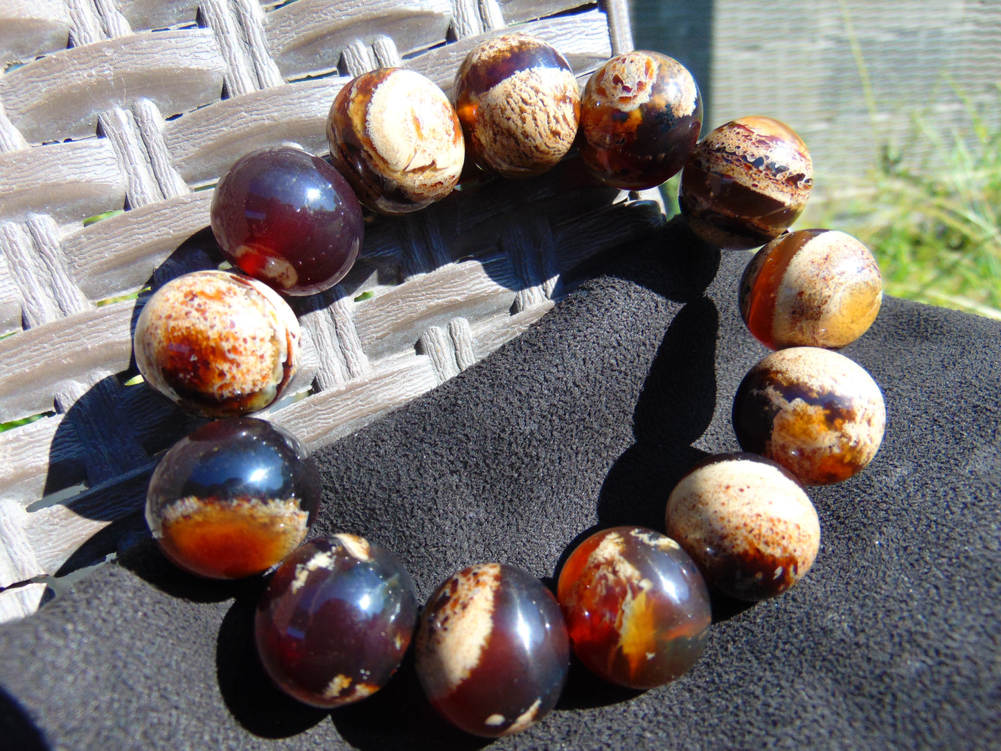 44 gr 13 Beads Mala Bracelet Indonesian Sumatra Dark Amber for Healing G18B7