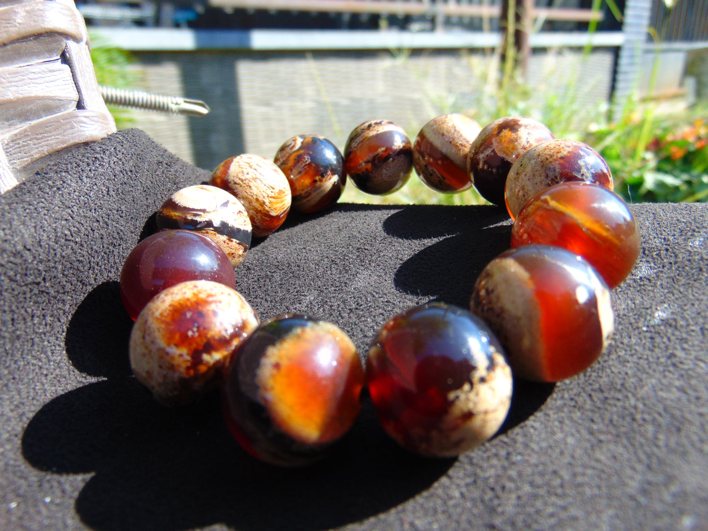 44 gr 13 Beads Mala Bracelet Indonesian Sumatra Dark Amber for Healing G18B7