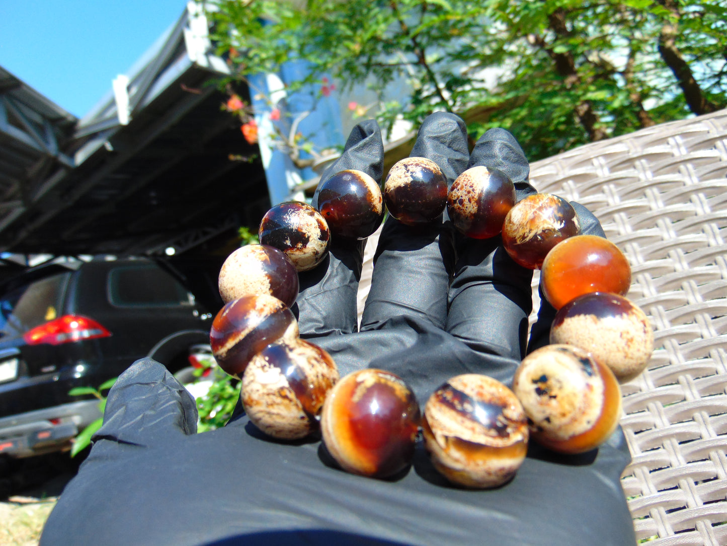 44 gr 13 Beads Mala Bracelet Indonesian Sumatra Dark Amber for Healing G18B7