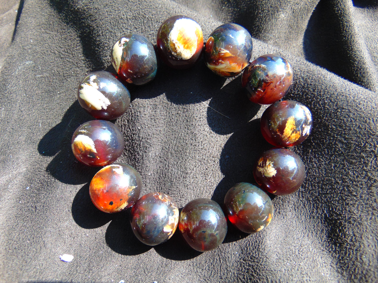 55 gram 12 Beads Mala Bracelet Indonesian Dark Red Amber 20 mm for Healing G20B4
