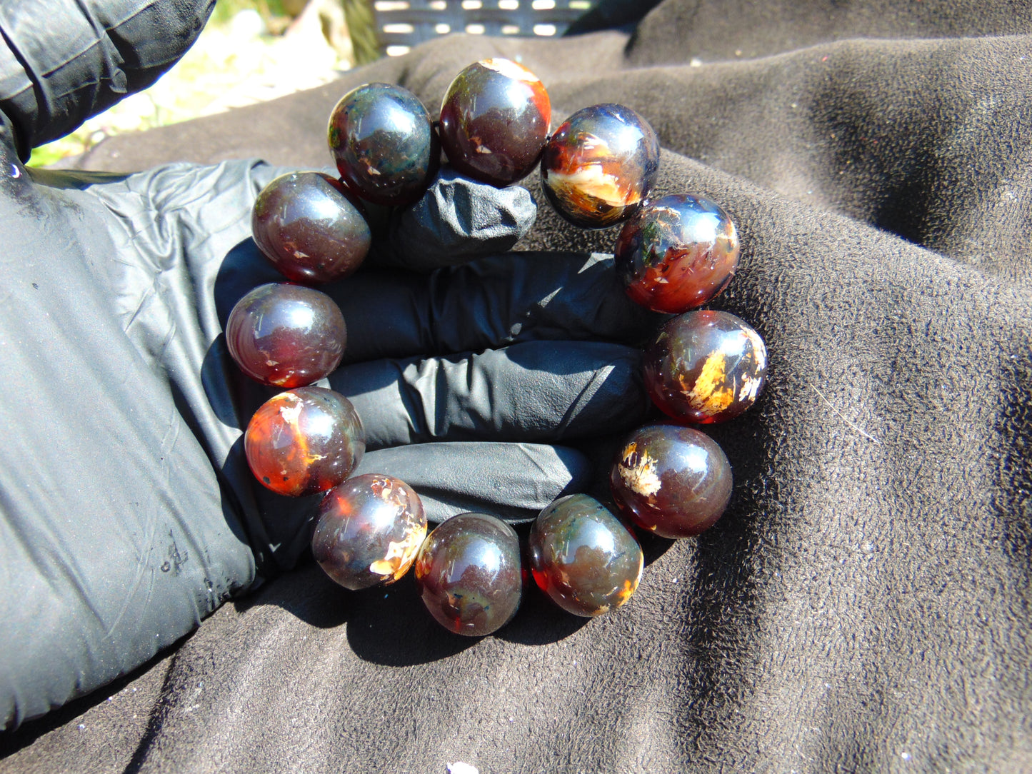 55 gram 12 Beads Mala Bracelet Indonesian Dark Red Amber 20 mm for Healing G20B4