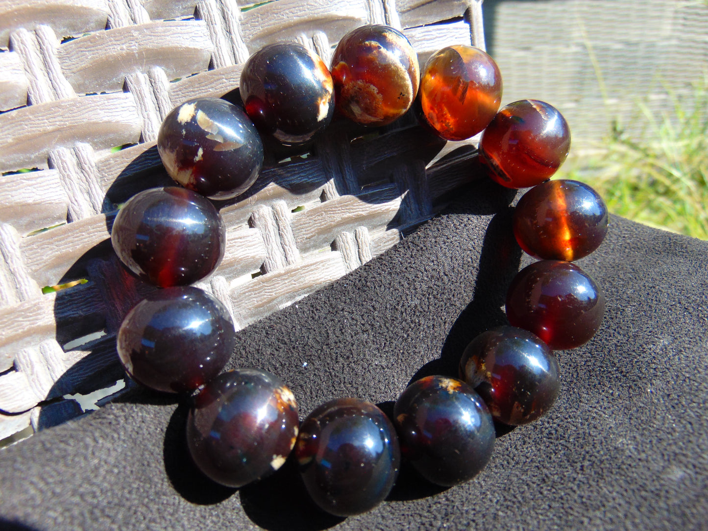 45 gr 13 Beads Mala Bracelet Indonesian Sumatra Dark Amber for Healing G18B4