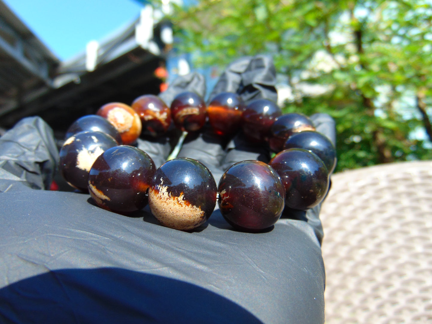 45 gr 13 Beads Mala Bracelet Indonesian Sumatra Dark Amber for Healing G18B4