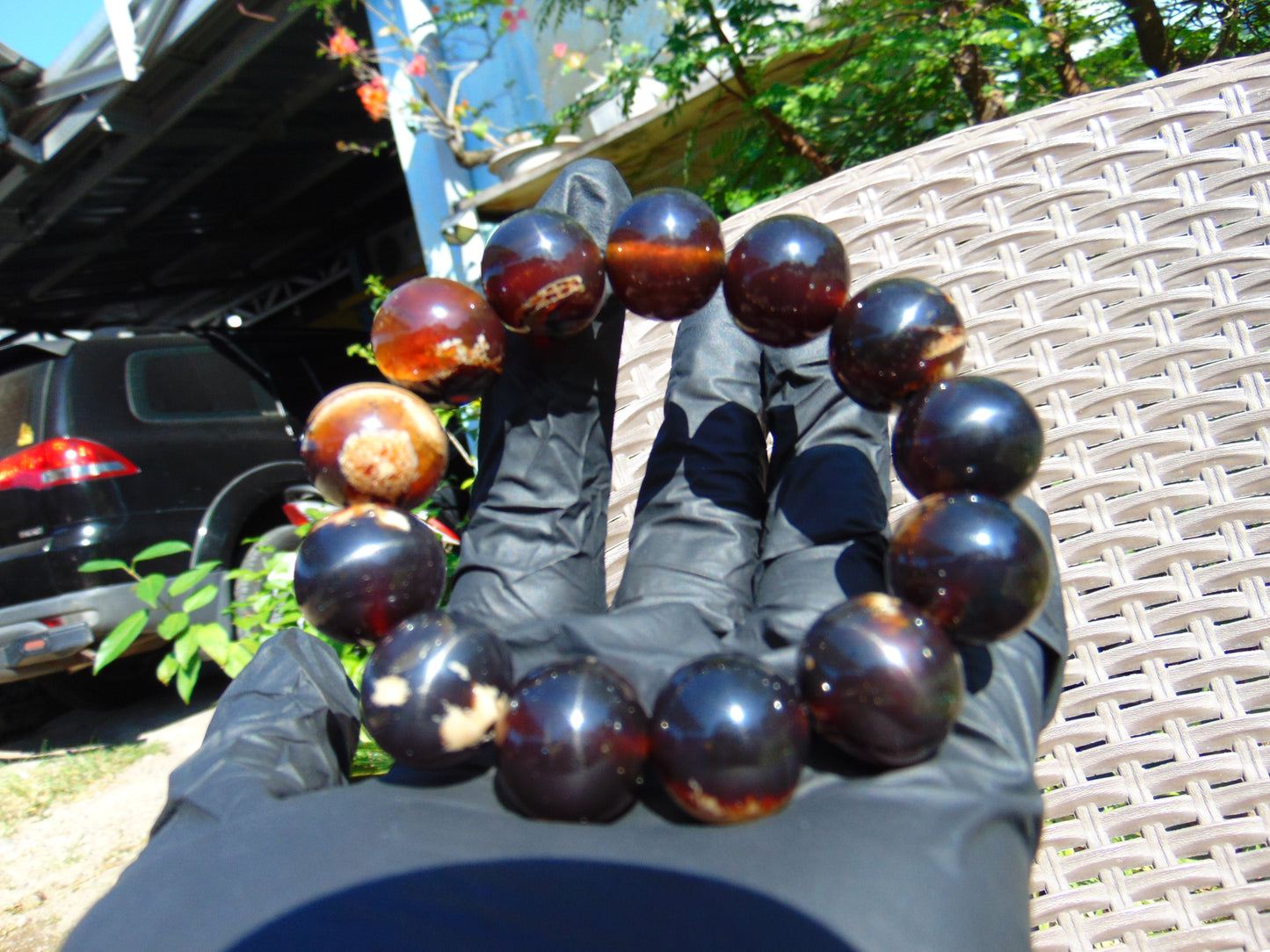 45 gr 13 Beads Mala Bracelet Indonesian Sumatra Dark Amber for Healing G18B4