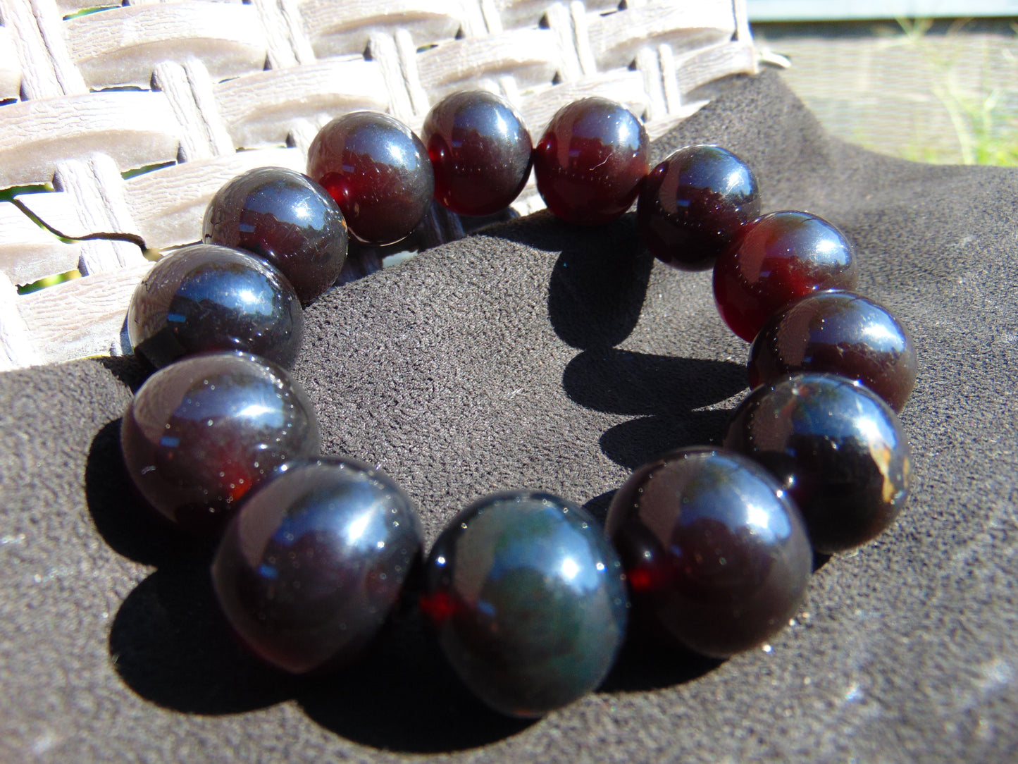 44 gr 13 Beads Mala Bracelet Indonesian Sumatra Dark Amber for Healing G18B5