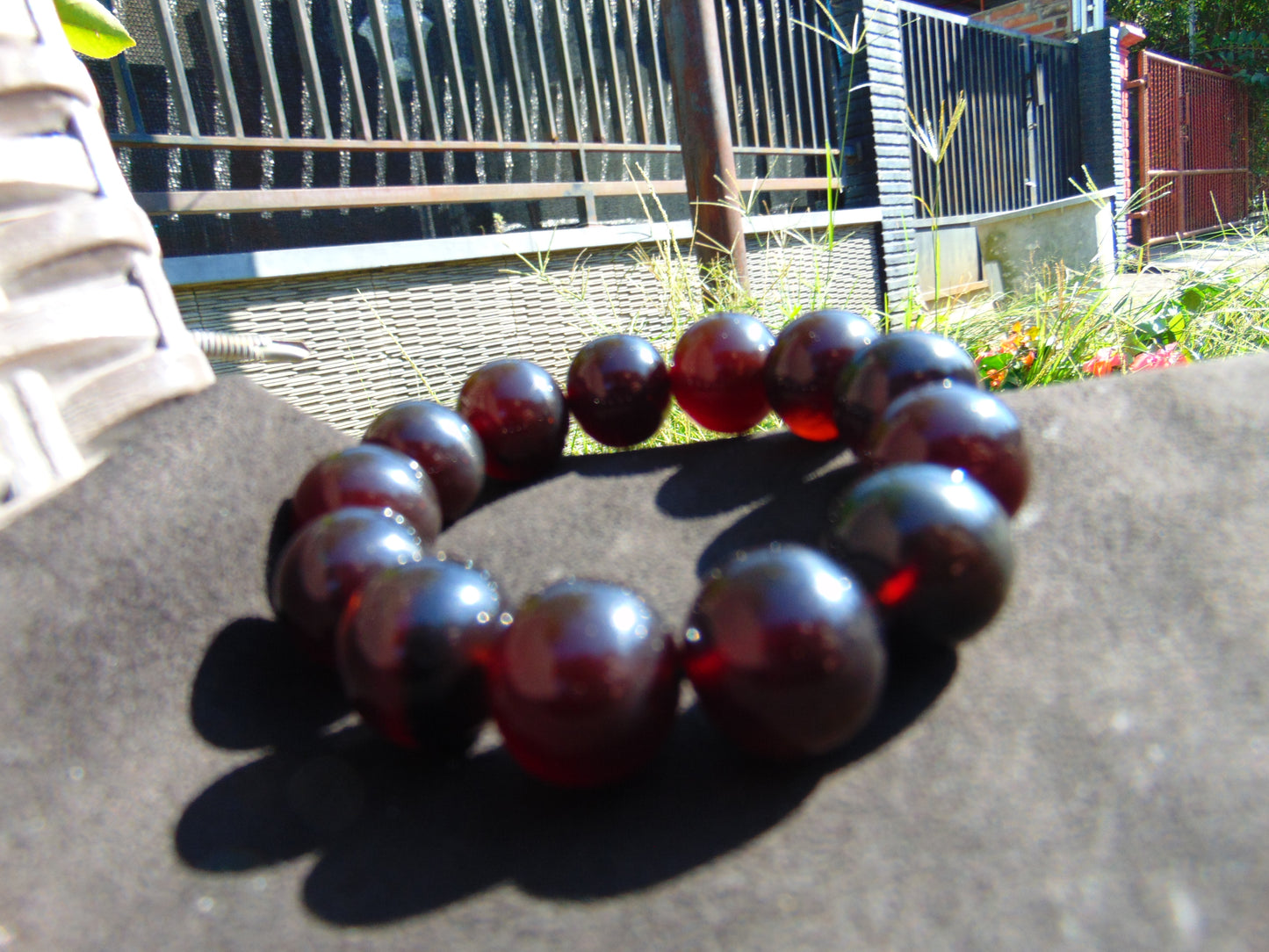 44 gr 13 Beads Mala Bracelet Indonesian Sumatra Dark Amber for Healing G18B5