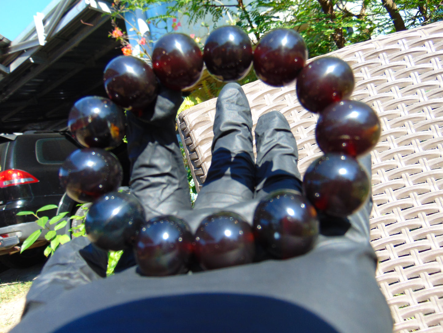 44 gr 13 Beads Mala Bracelet Indonesian Sumatra Dark Amber for Healing G18B5