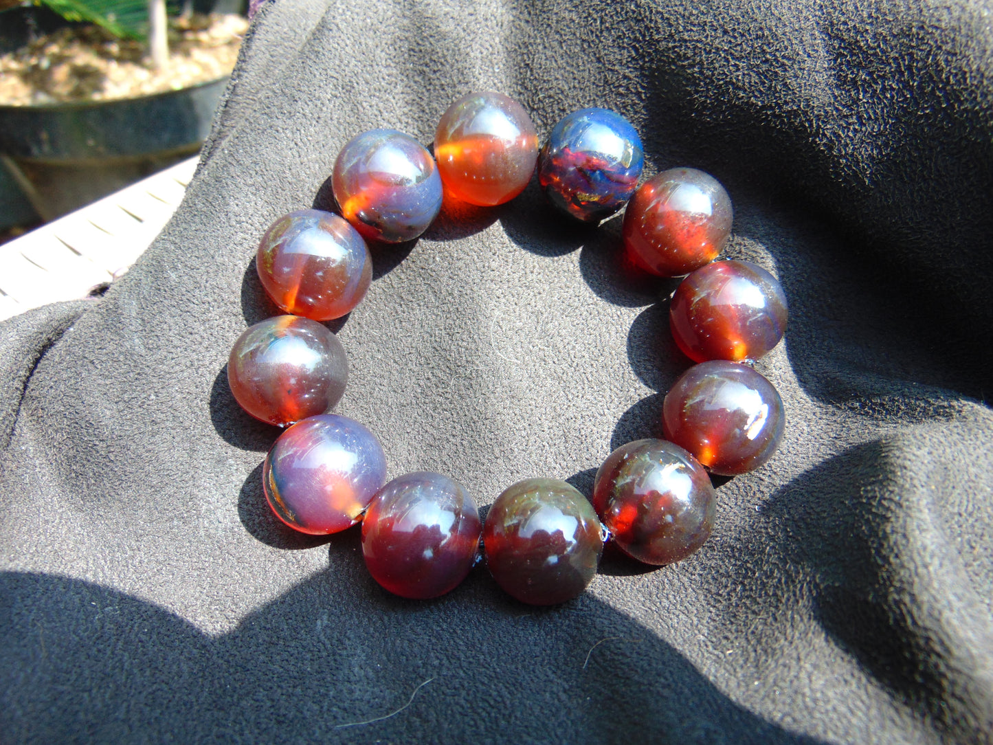 56 gram 12 Beads Mala Bracelet Indonesian Red Blue Amber 20 mm for Healing G20B27