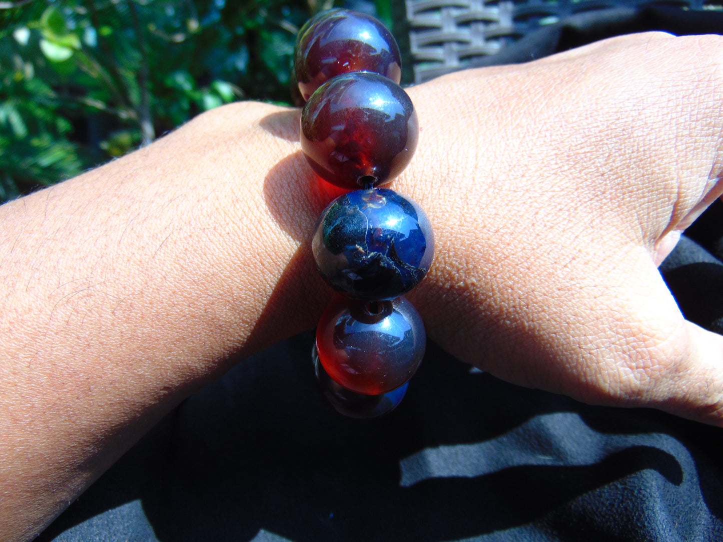56 gram 12 Beads Mala Bracelet Indonesian Red Blue Amber 20 mm for Healing G20B27