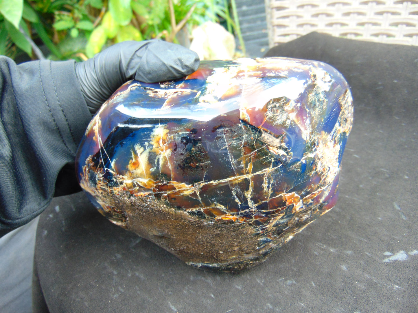 1255 gr Full Polished 16x11x7 cm Indonesian Black Blue Amber for Healing ML61