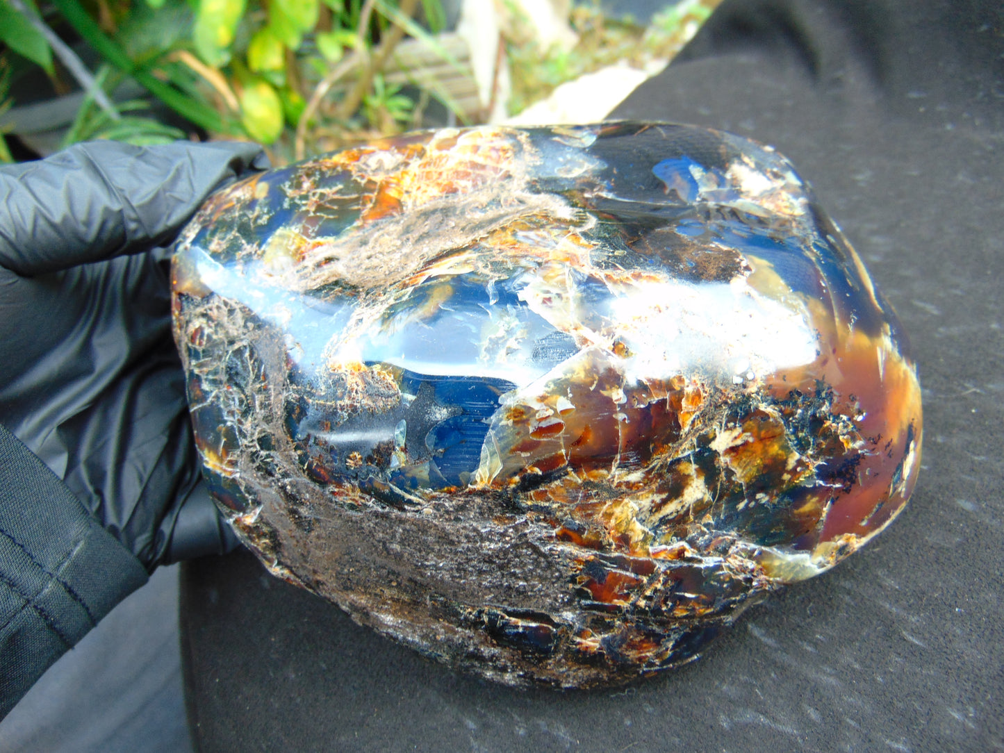 1255 gr Full Polished 16x11x7 cm Indonesian Black Blue Amber for Healing ML61