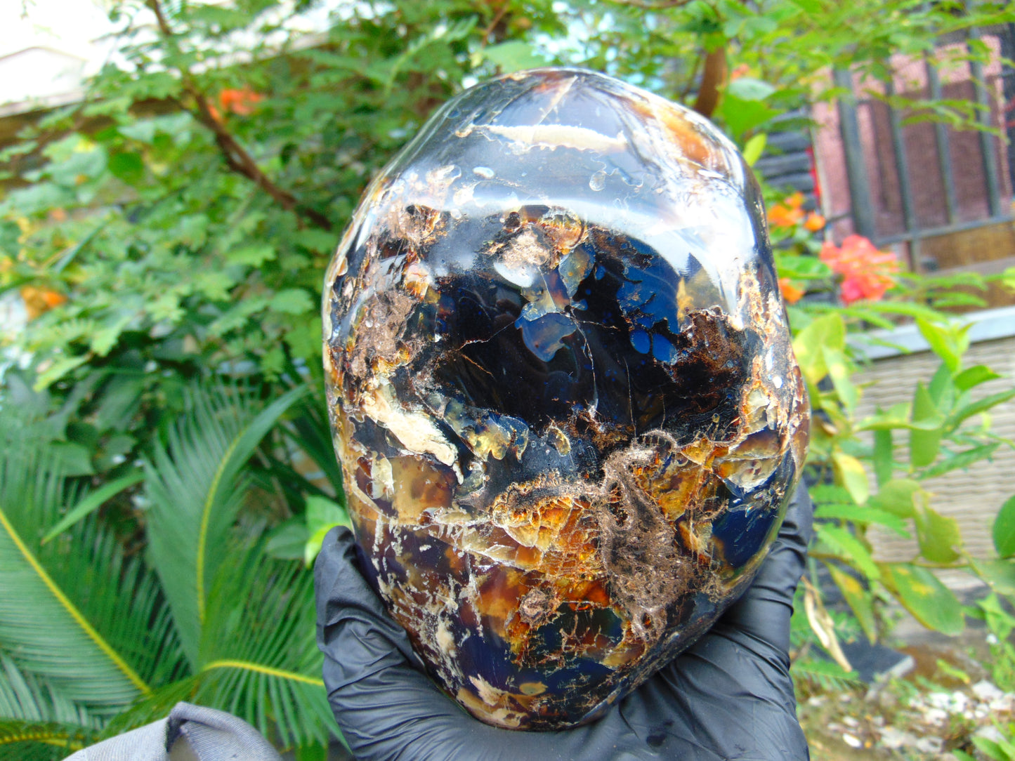 1255 gr Full Polished 16x11x7 cm Indonesian Black Blue Amber for Healing ML61