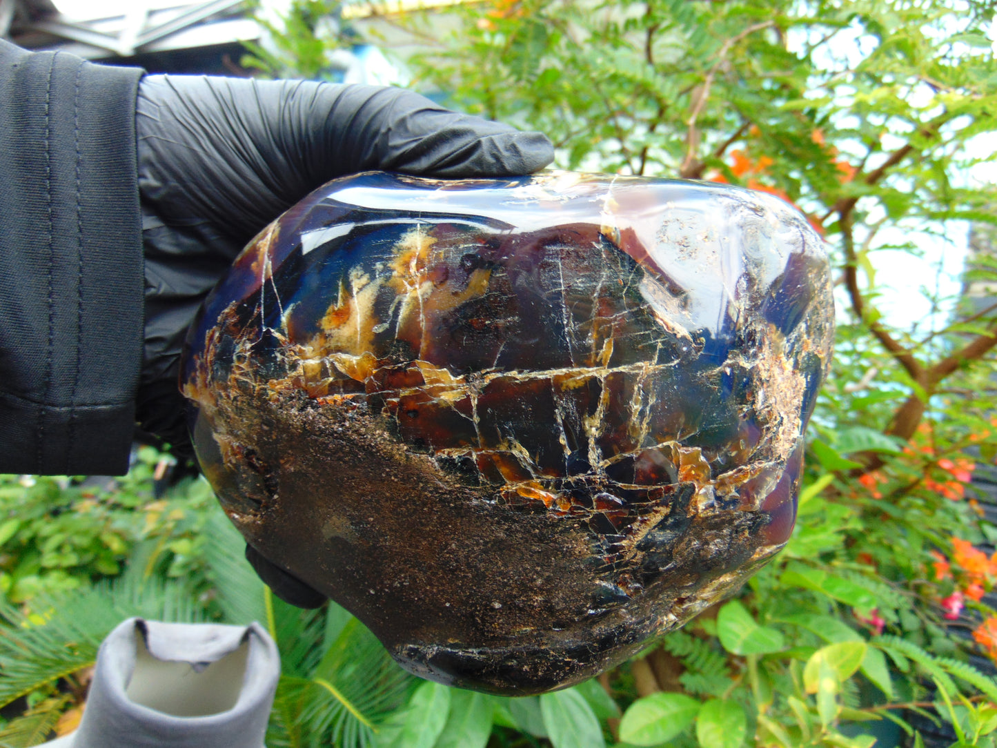 1255 gr Full Polished 16x11x7 cm Indonesian Black Blue Amber for Healing ML61