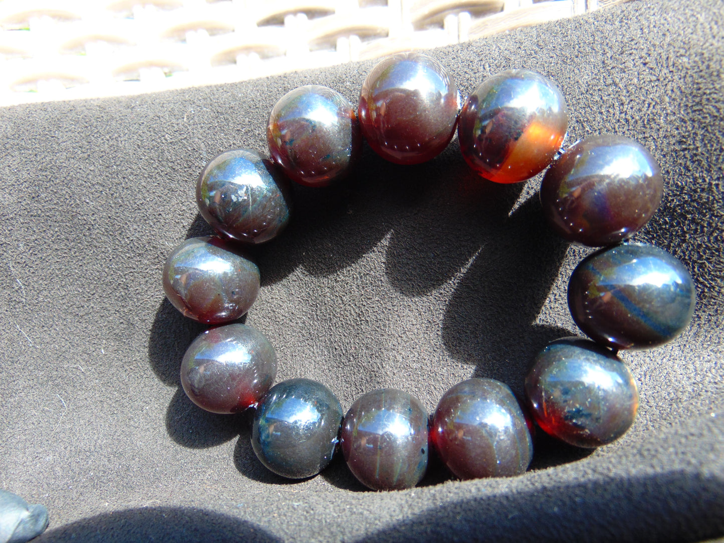56 gram 12 Beads Mala Bracelet Indonesian Dark Red Amber 20 mm for Healing G20B24