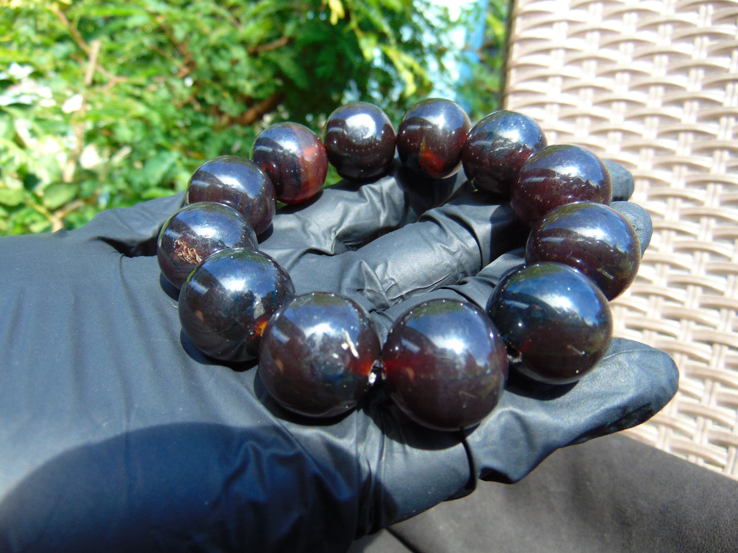 56 gram 12 Beads Mala Bracelet Indonesian Dark Red Amber 20 mm for Healing G20B24