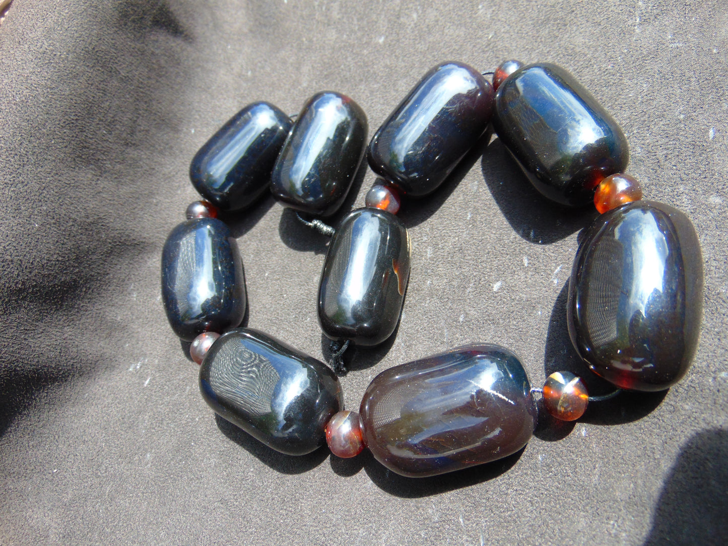 Combination Beads Necklace Indonesian Sumatra Dark Amber for Healing string 50 cm NE