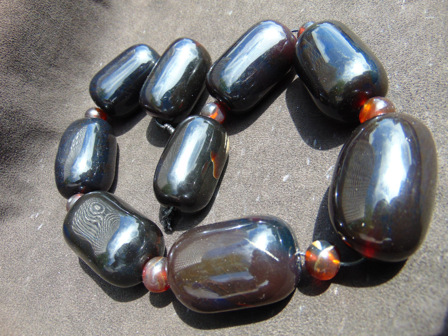 Combination Beads Necklace Indonesian Sumatra Dark Amber for Healing string 50 cm NE