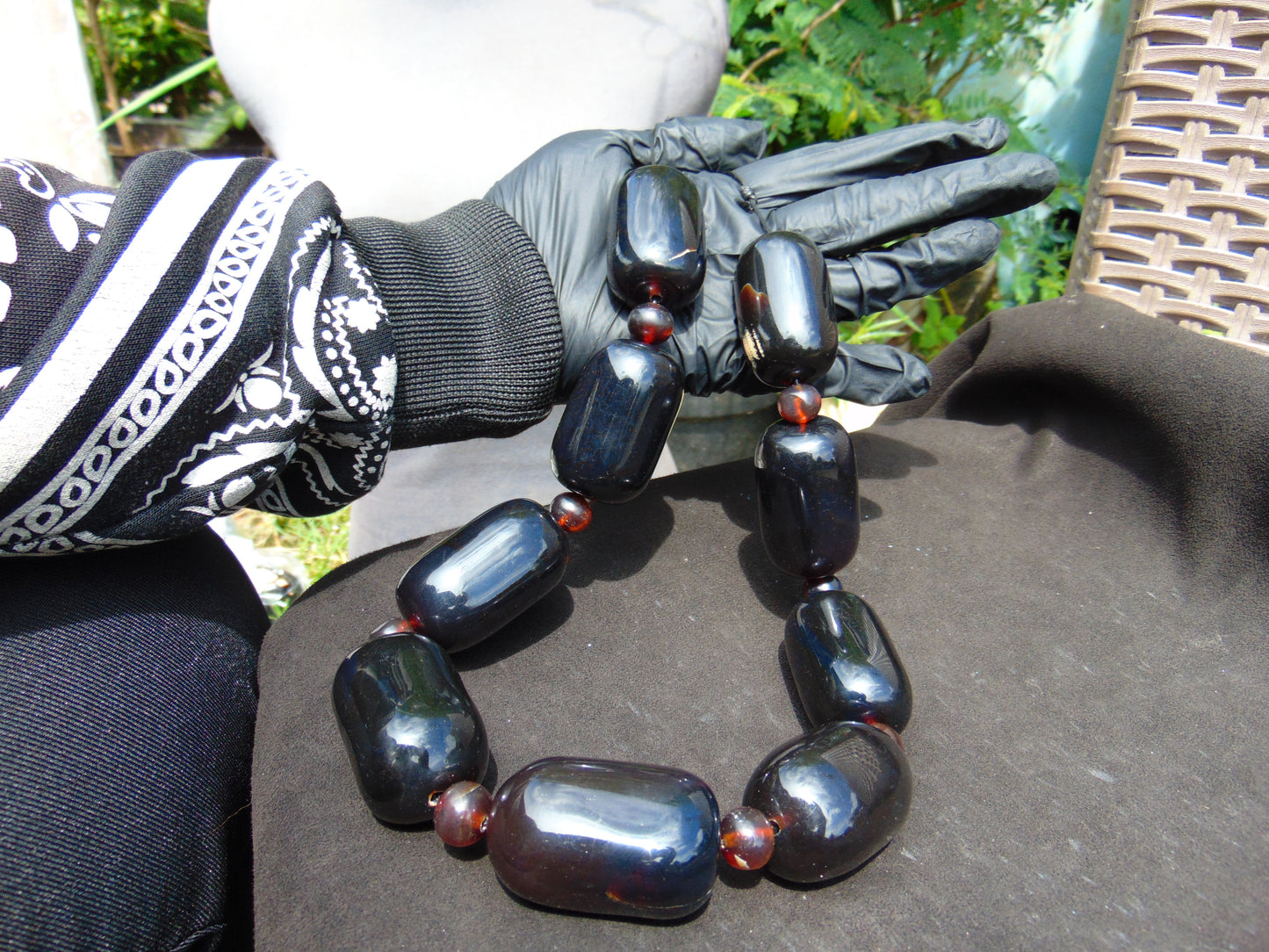 Combination Beads Necklace Indonesian Sumatra Dark Amber for Healing string 50 cm NE
