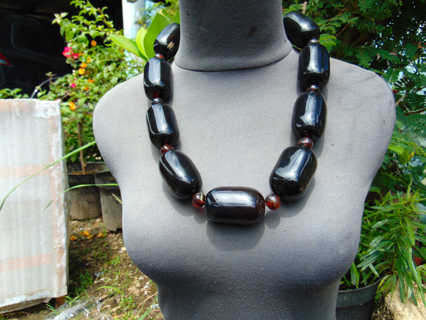 Combination Beads Necklace Indonesian Sumatra Dark Amber for Healing string 50 cm NE
