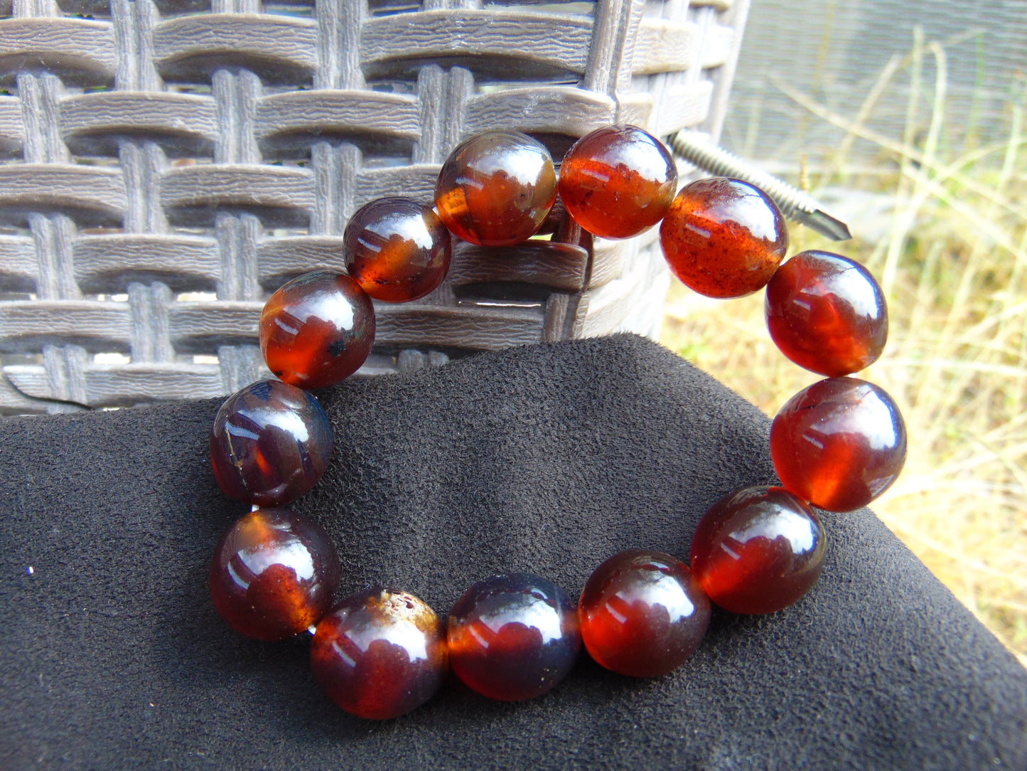 22 Gram 13 Small Beads Bracelet Indonesian Red Amber for Healing F14