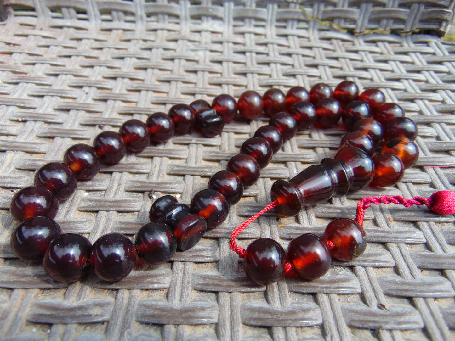 77 gr Tasbih Mesbah Rosary 33+3 Beads 16 mm Indonesian Red Amber for Healing FR26