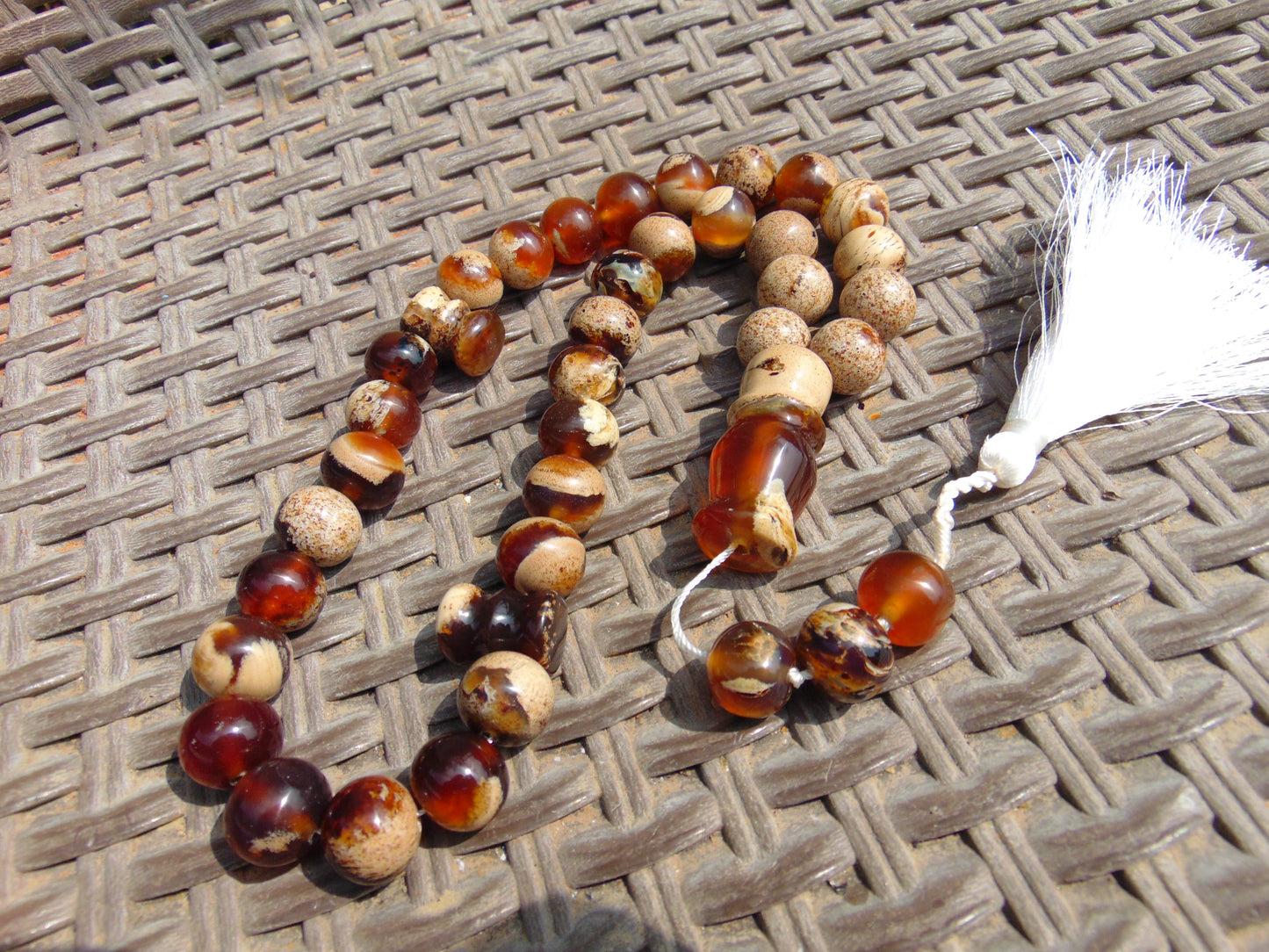 77 gr Tasbih Mesbah Rosary 33+3 Beads 16 mm Indonesian Yellow White Amber for Healing FR20