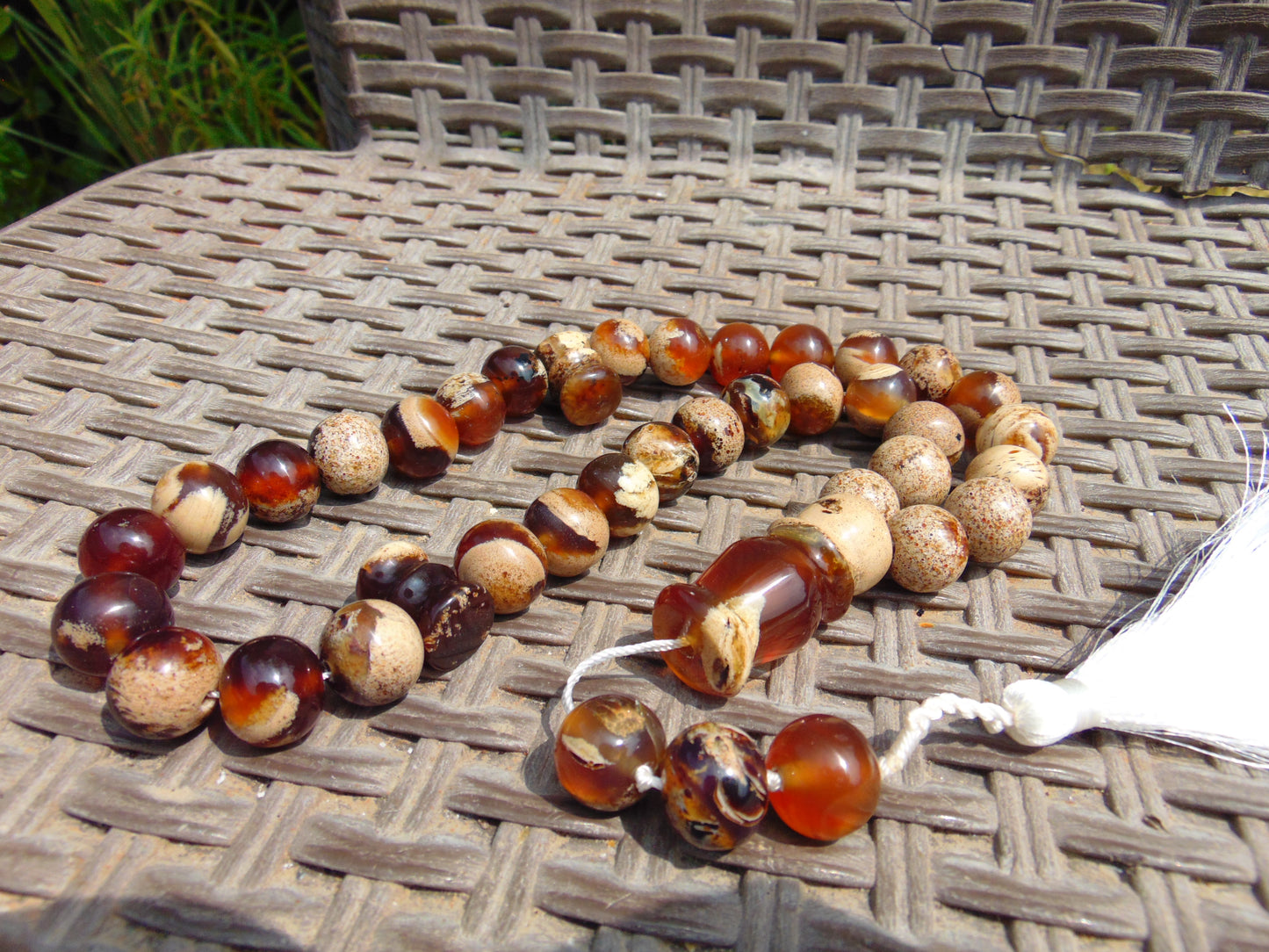 77 gr Tasbih Mesbah Rosary 33+3 Beads 16 mm Indonesian Yellow White Amber for Healing FR20