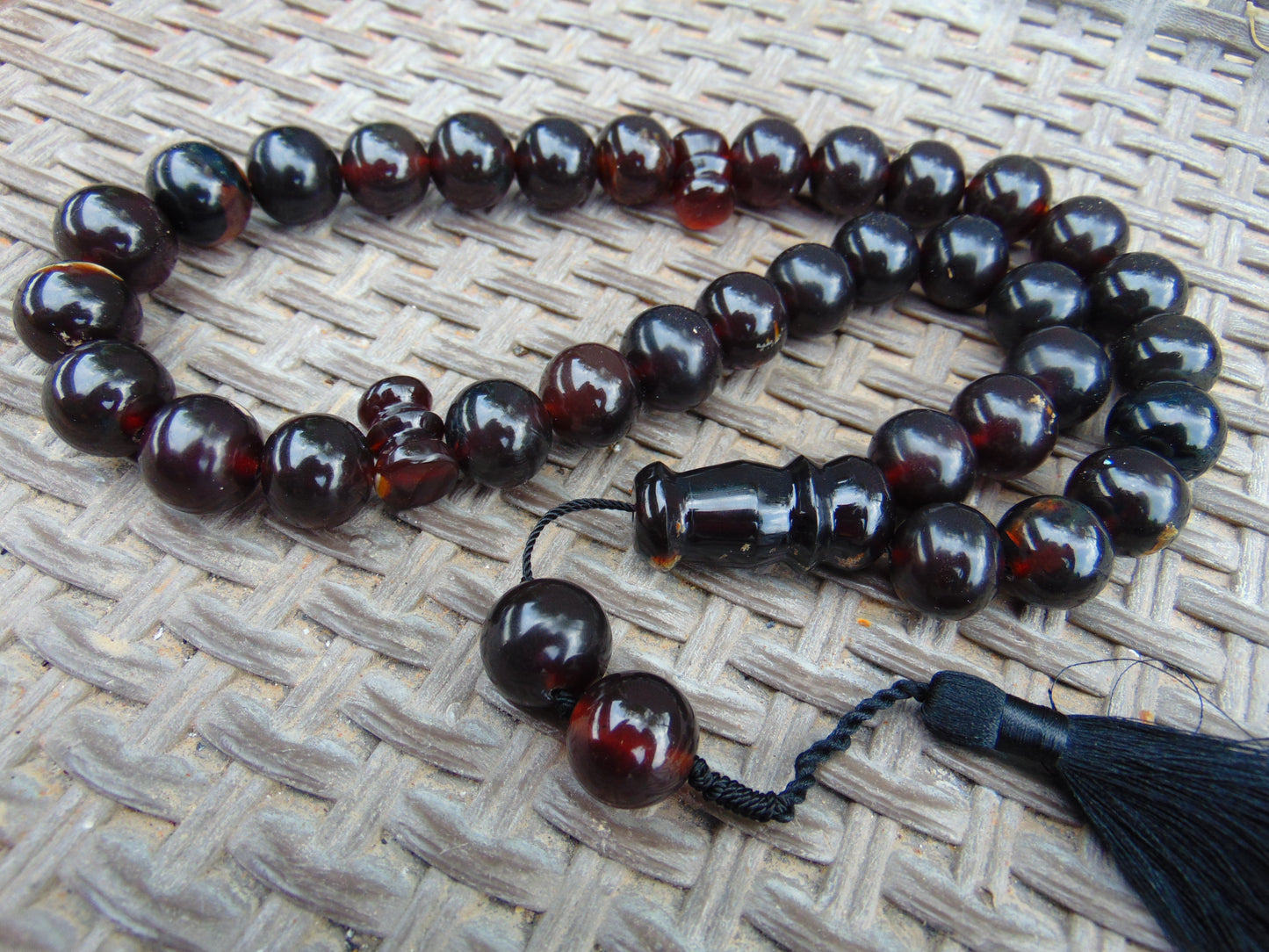 136 gr Big Tasbih Mesbah Rosary 33+2 Beads 18 mm Indonesian Black Amber for Healing Collection TB18i2